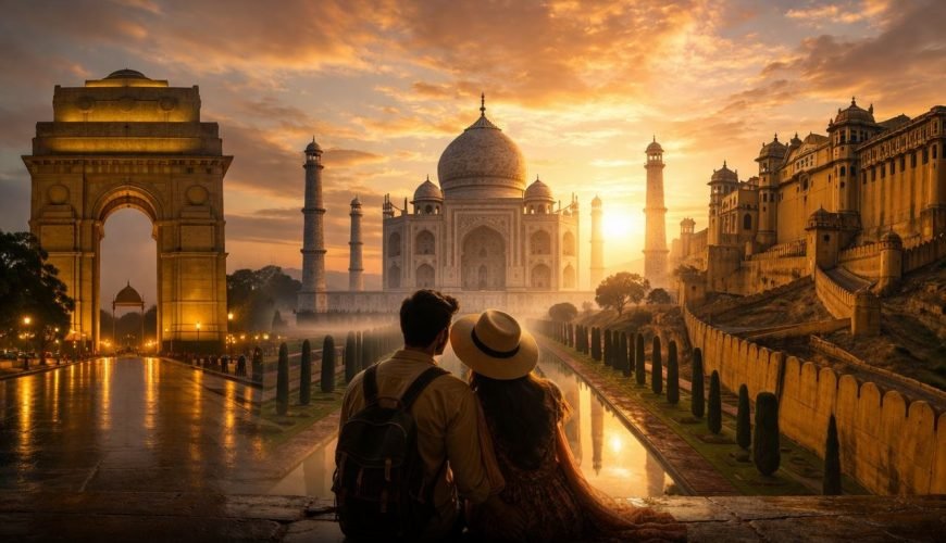Royal Golden Triangle Tour India – Taj Mahal, Amber Fort Jaipur, India Gate Delhi sunset view